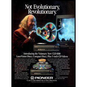 1987 Pioneer Laserdisc Player CLD-100 Vintage Print Ad Ben Franklin Wall Art